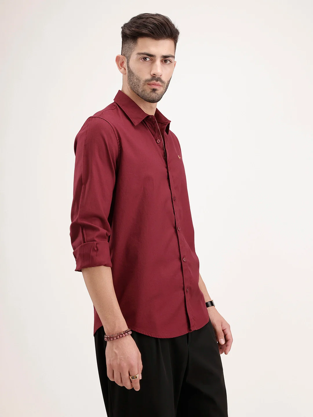 Solid Slim Fit 100% Cotton Shirt | Maroon - Image 4