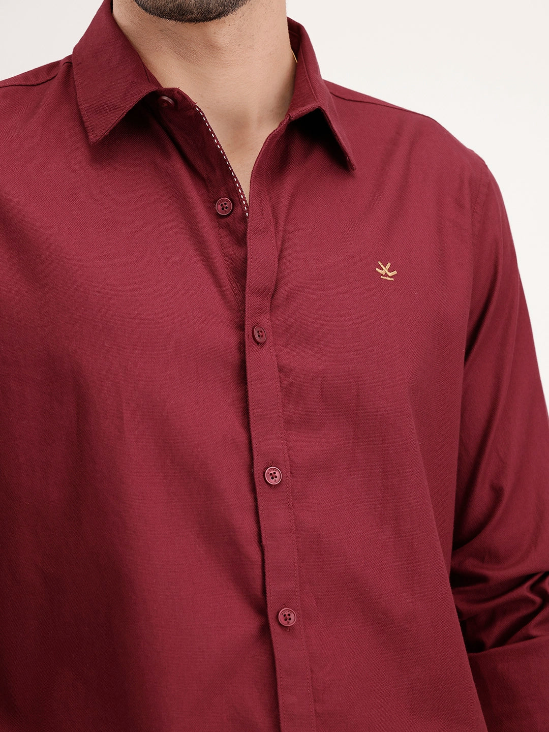 Solid Slim Fit 100% Cotton Shirt | Maroon - Image 5