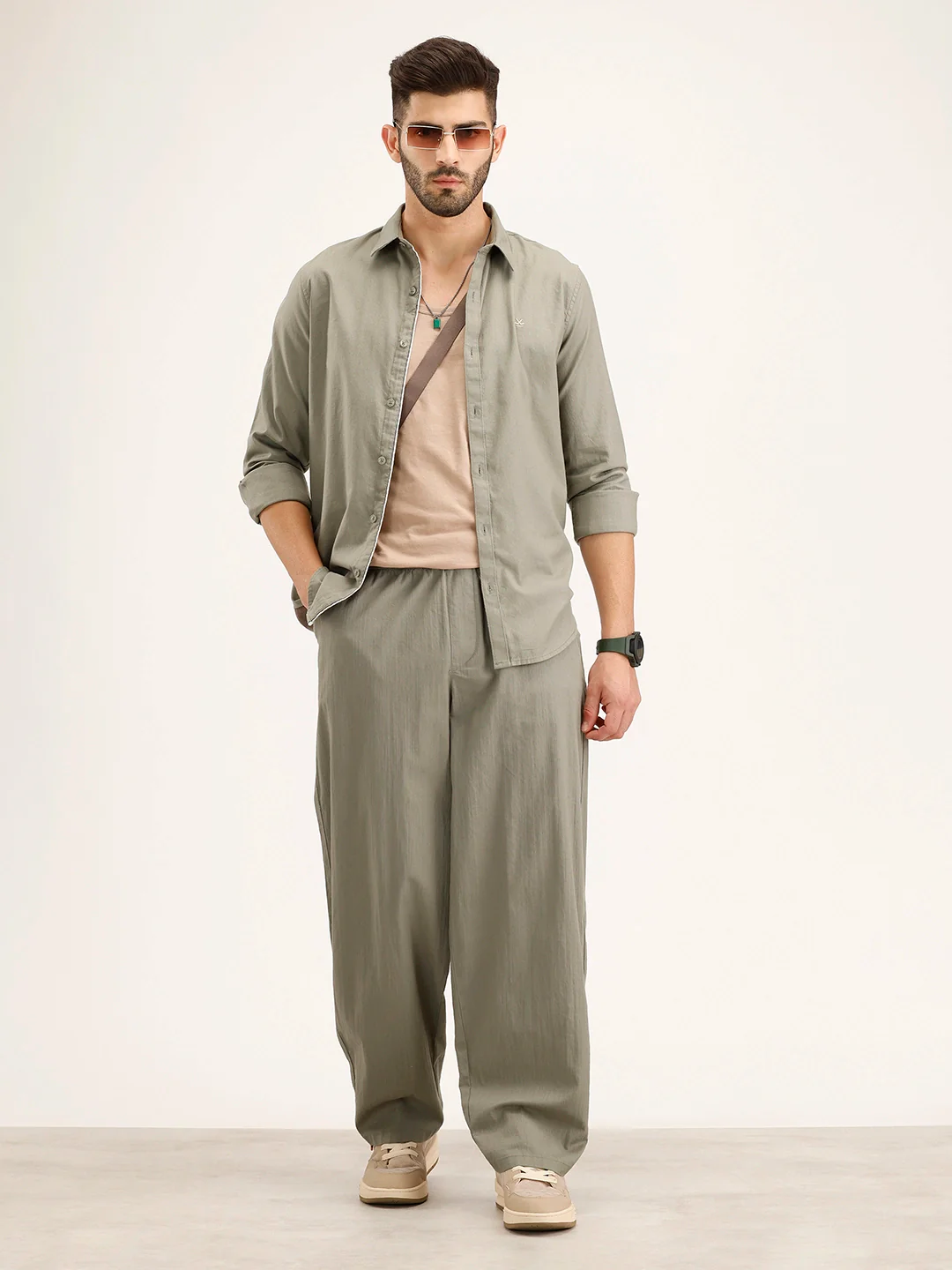 Solid Slim Fit 100% Cotton Shirt | Olive - Image 2