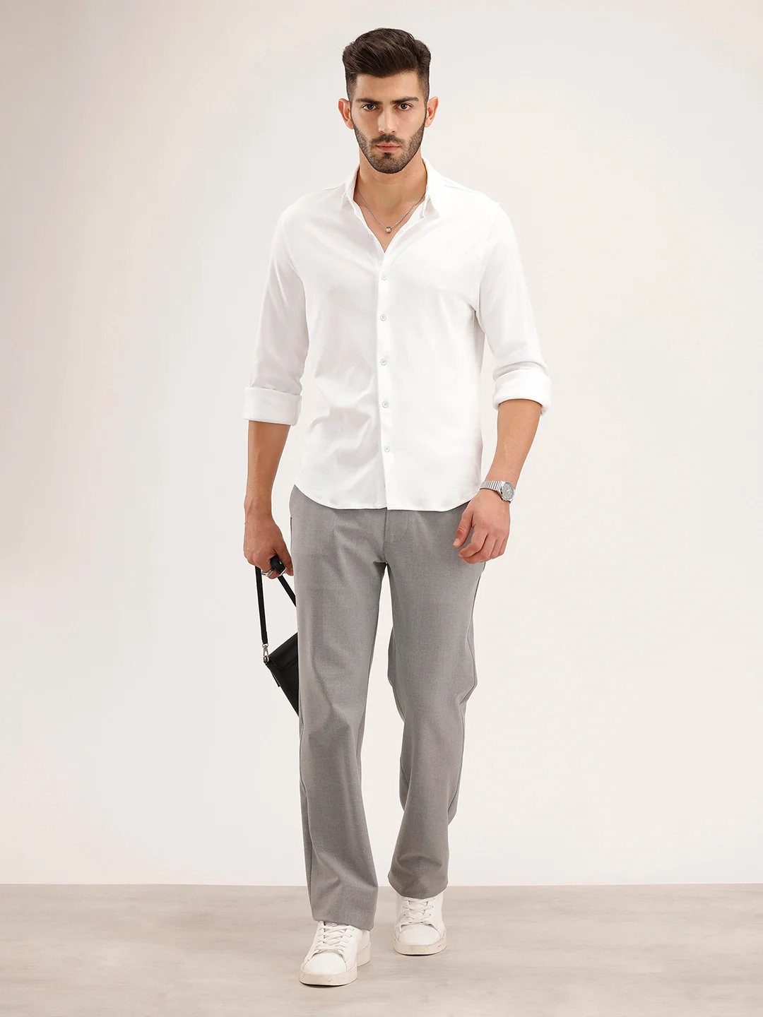 Solid Slim Fit 100% Cotton Shirt | White - Image 2
