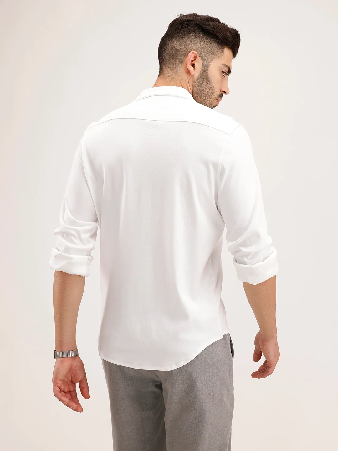 Solid Slim Fit 100% Cotton Shirt | White - Image 3