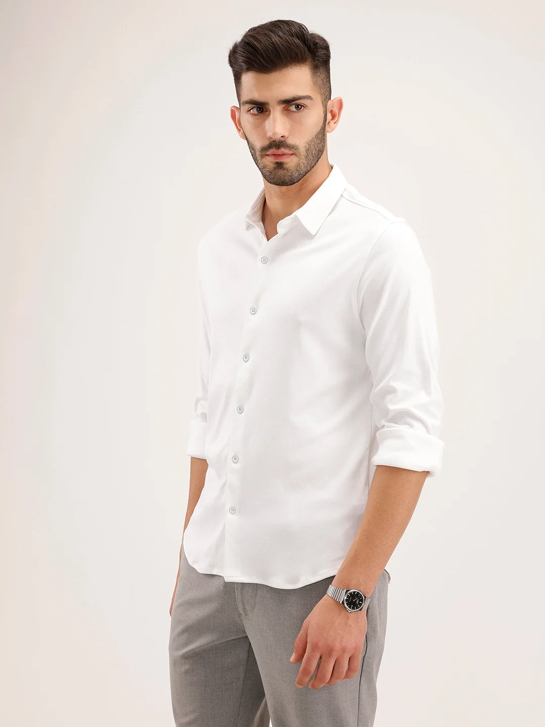 Solid Slim Fit 100% Cotton Shirt | White - Image 4
