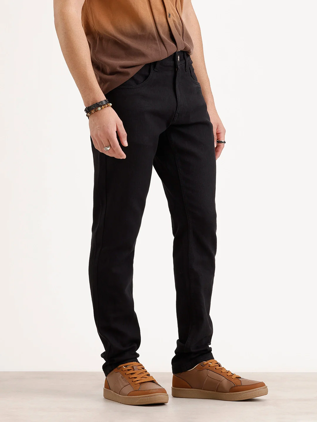 Solid Slim Fit Denim Jeans | Black - Image 4