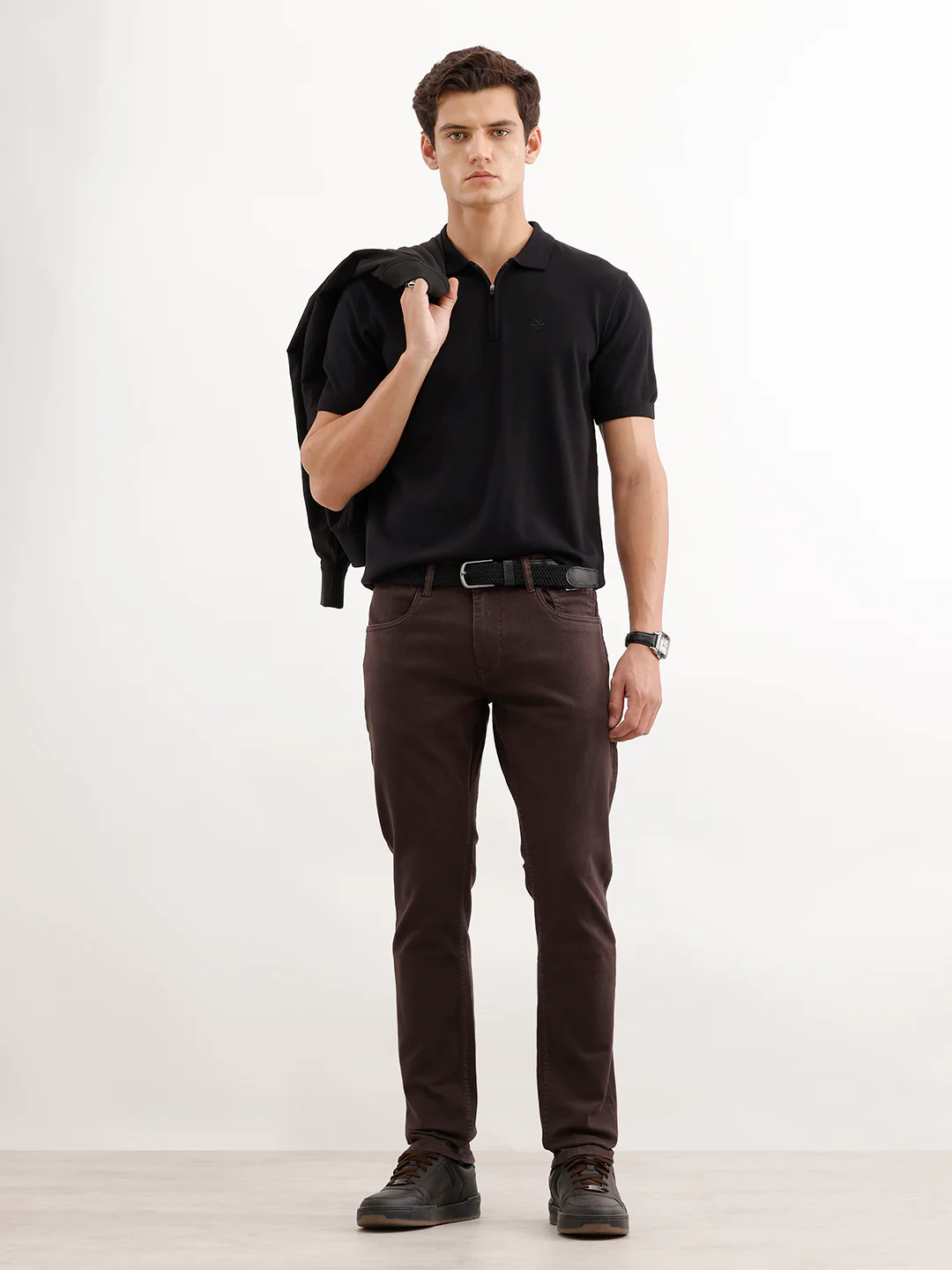 Solid Slim Fit Denim Jeans  | Brown - Image 2