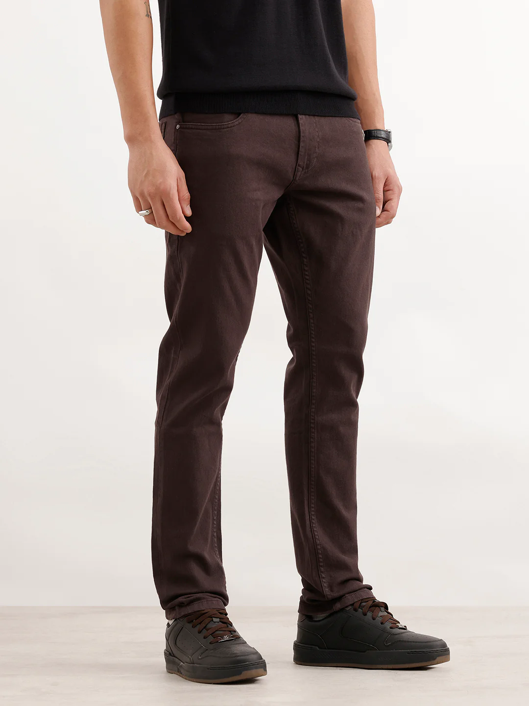 Solid Slim Fit Denim Jeans  | Brown - Image 4
