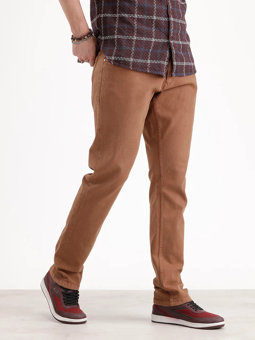 Solid Slim Fit Denim Jeans   |  Brown - Image 4