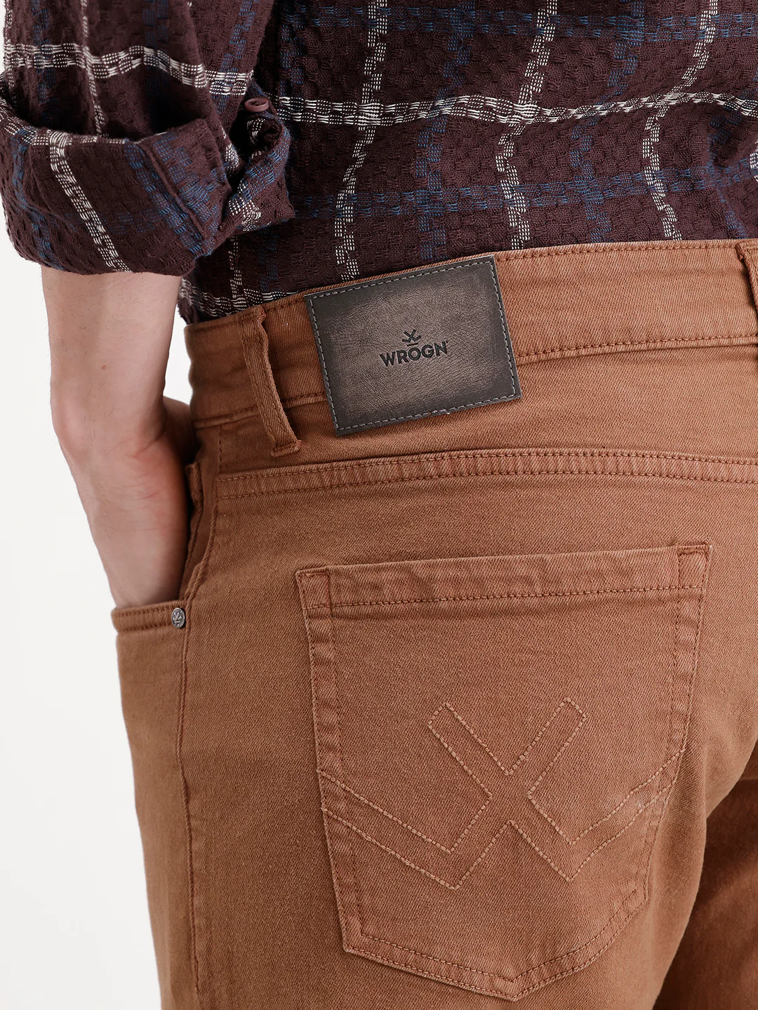 Solid Slim Fit Denim Jeans   |  Brown - Image 6