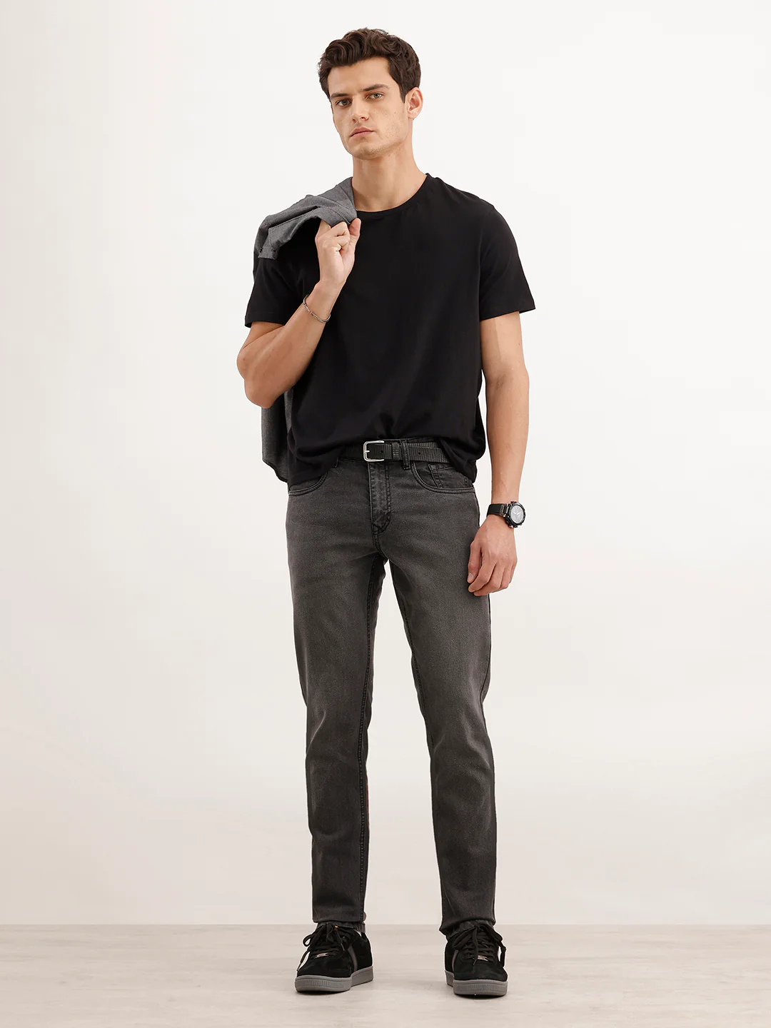 Solid Slim Fit Denim Jeans  | Dark Grey - Image 2