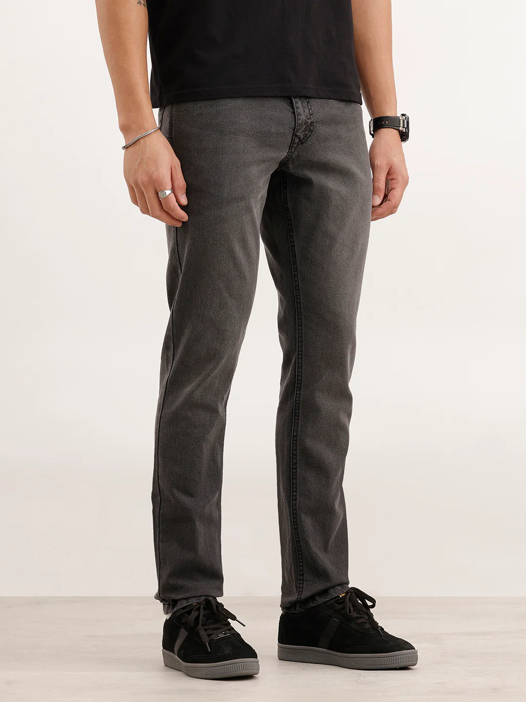 Solid Slim Fit Denim Jeans  | Dark Grey - Image 4