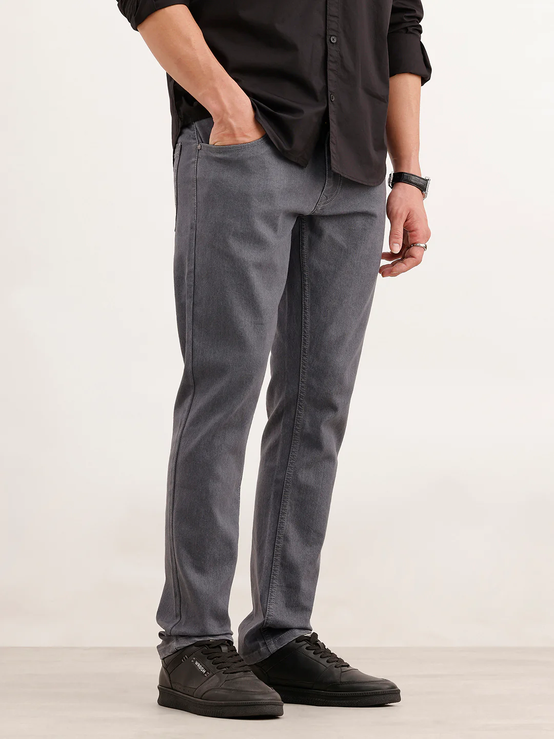 Solid Slim Fit Denim Jeans  | Grey - Image 4