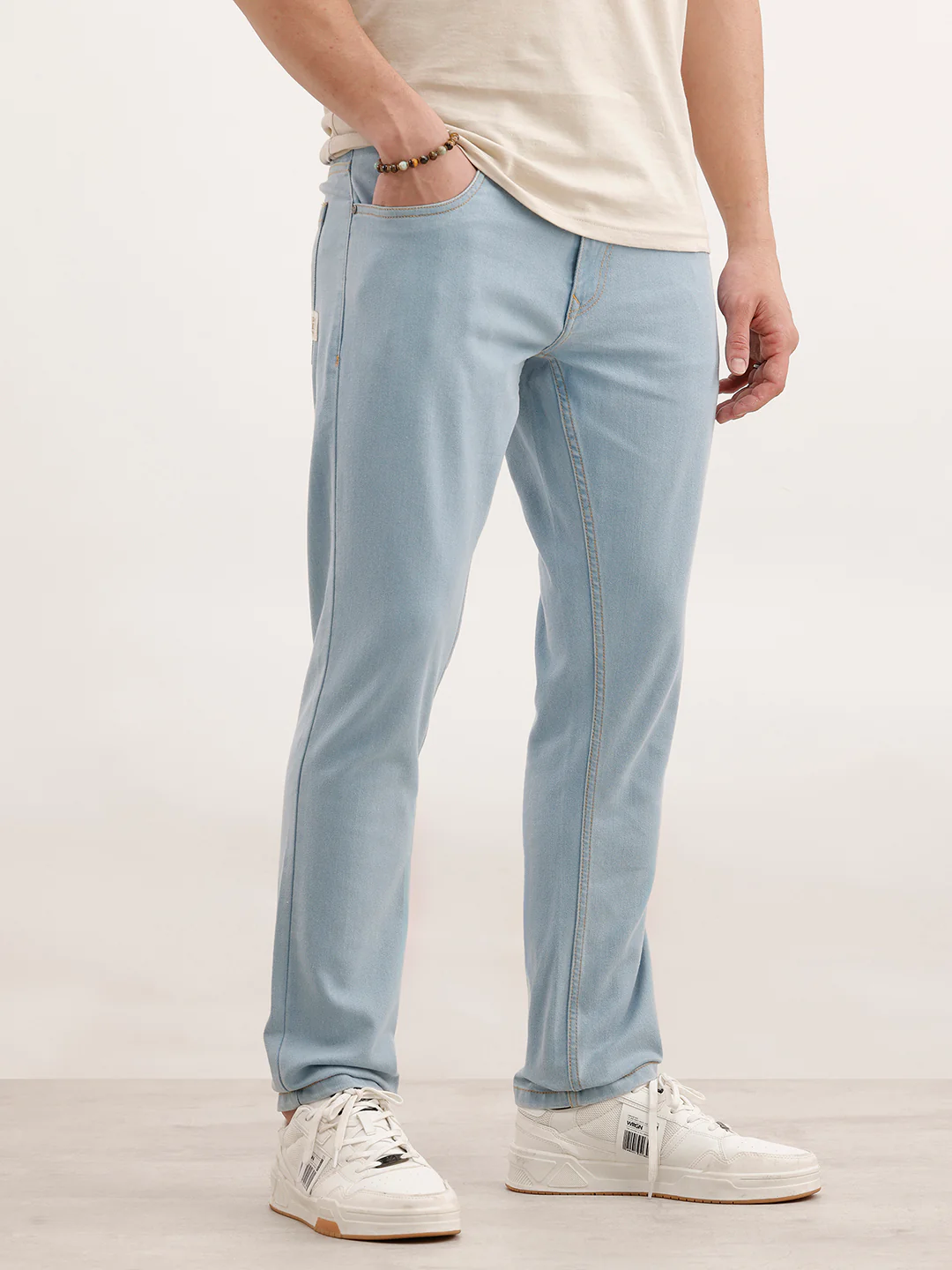 Solid Slim Fit Denim Jeans  | Light Blue - Image 4