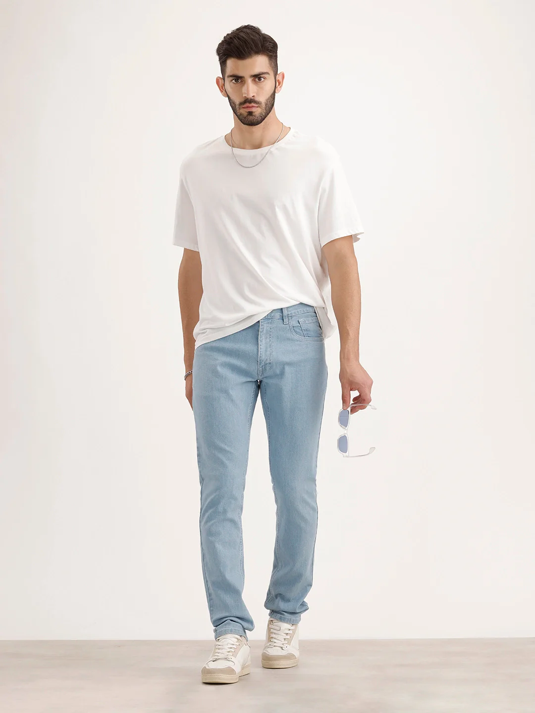 Solid Slim Fit Denim Jeans | Light Blue - Image 2