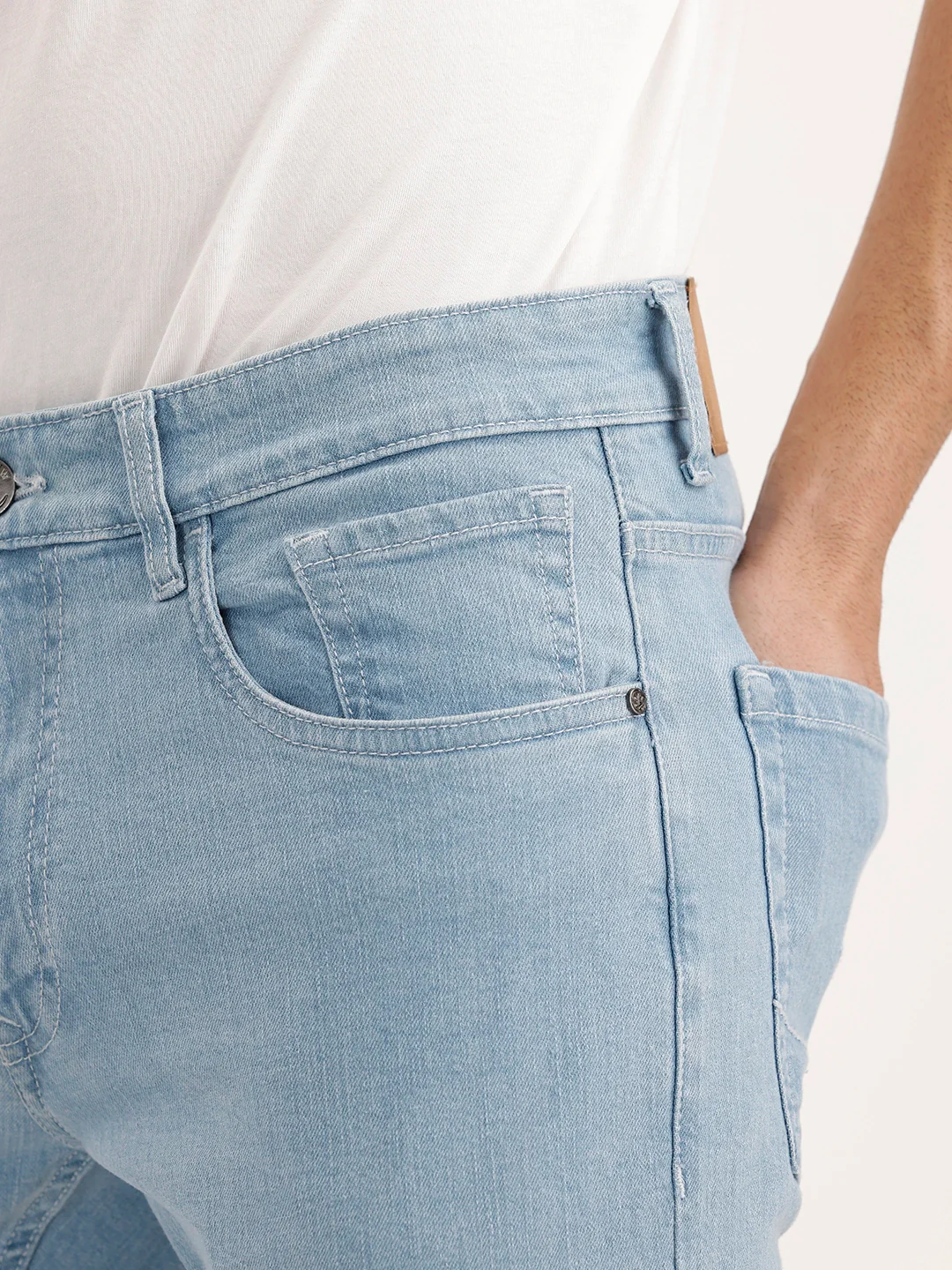 Solid Slim Fit Denim Jeans | Light Blue - Image 5