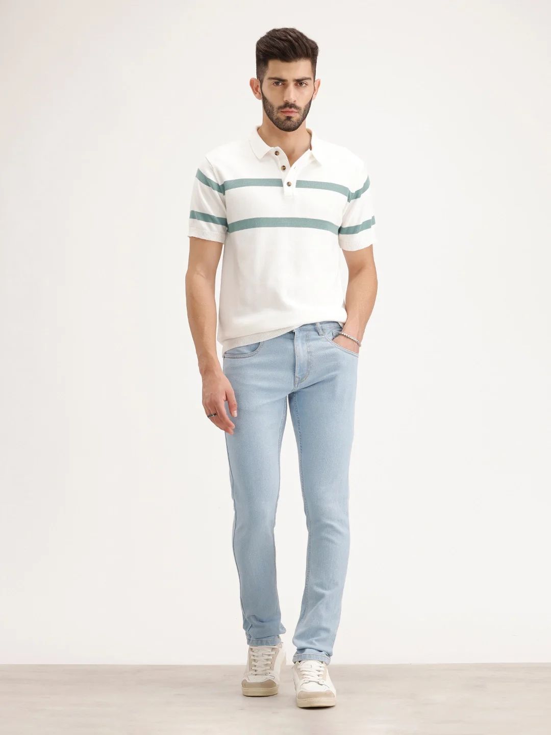Solid Slim Fit Denim Jeans | Light Blue - Image 2