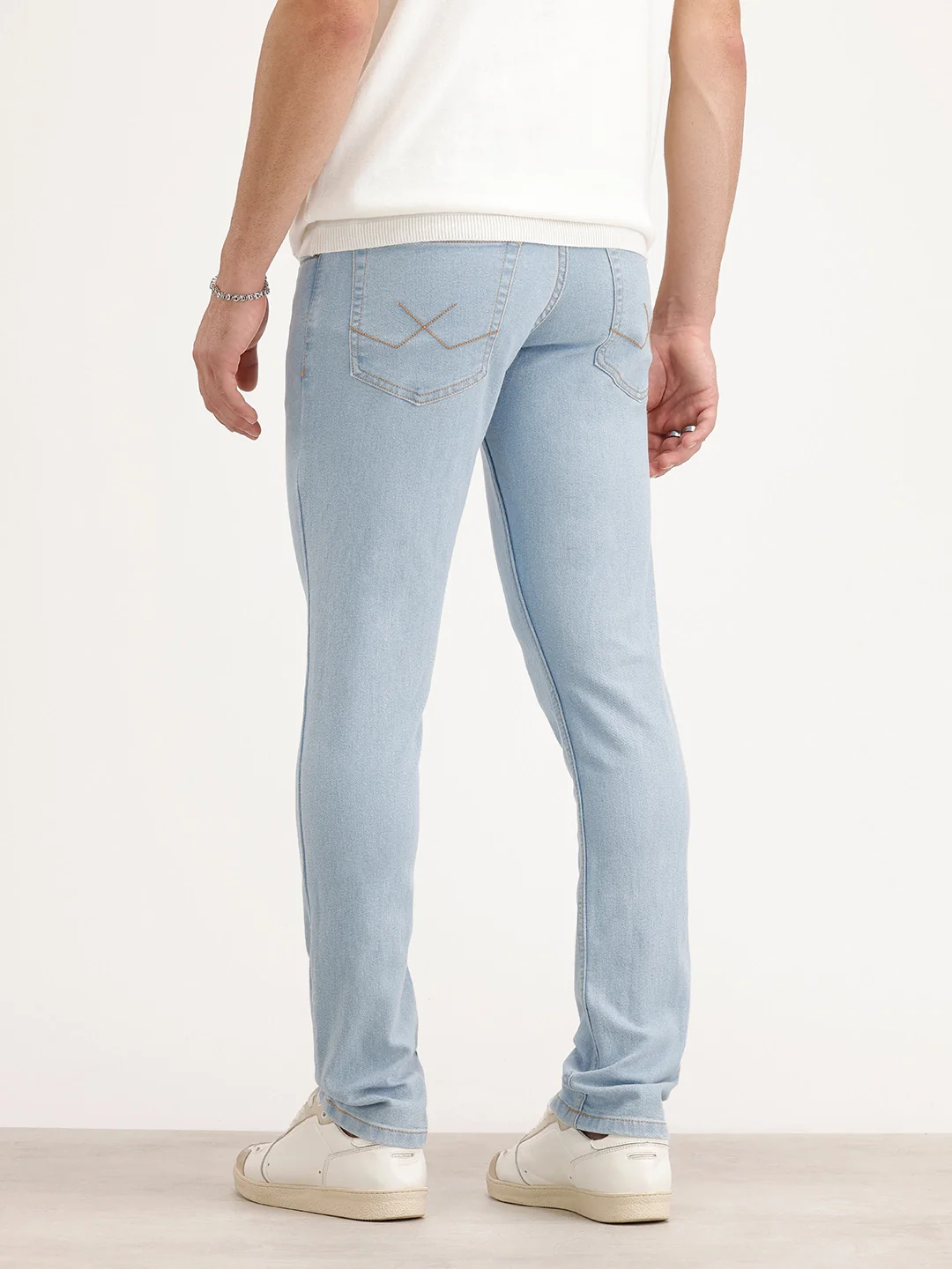 Solid Slim Fit Denim Jeans | Light Blue - Image 3