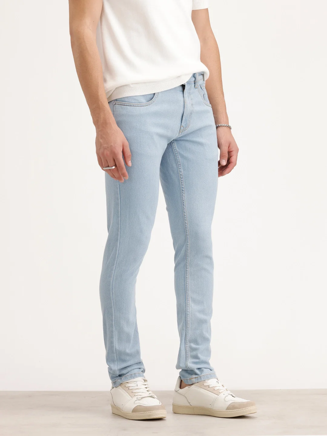 Solid Slim Fit Denim Jeans | Light Blue - Image 4