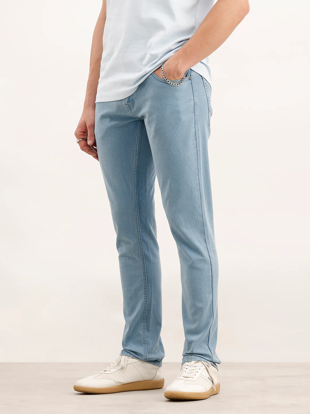 Solid Slim Fit Denim Jeans  | Light Blue - Image 4