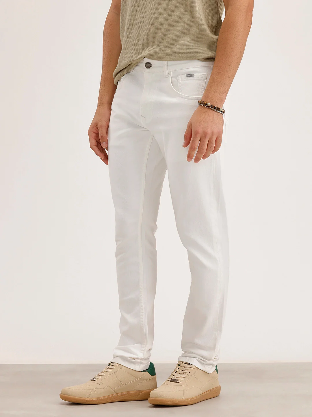 Solid Slim Fit Denim Jeans | White - Image 4
