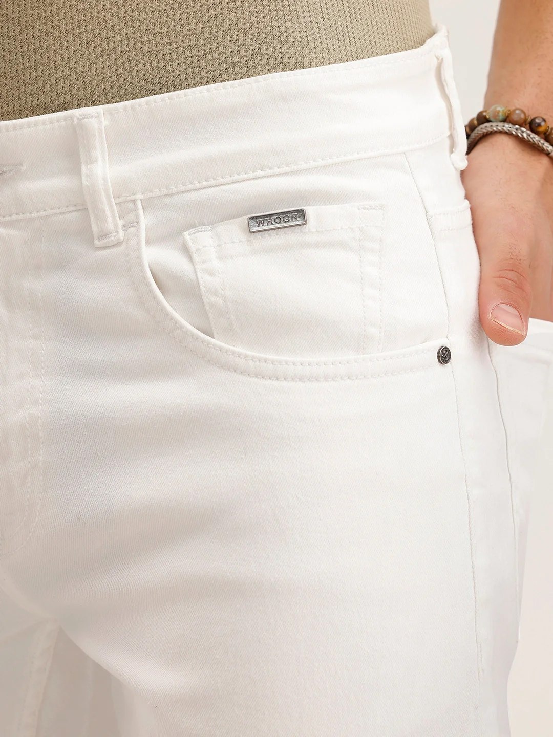 Solid Slim Fit Denim Jeans | White - Image 5