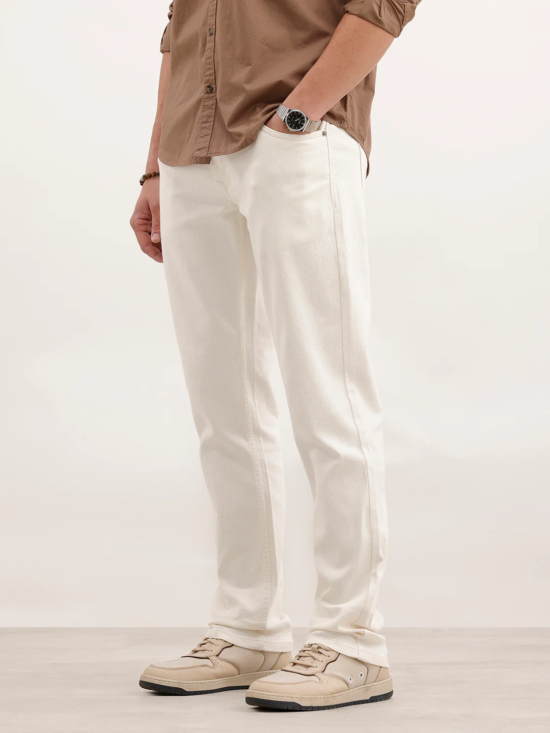 Solid Slim Fit Denim Jeans  | White - Image 4