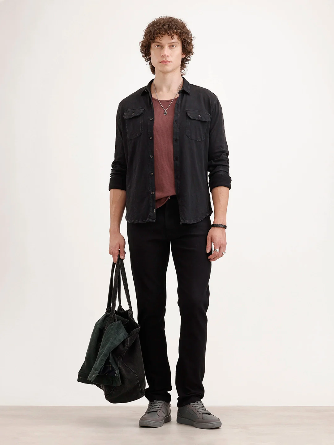 Solid Slim Fit Double Pocket Shirt | Black - Image 2
