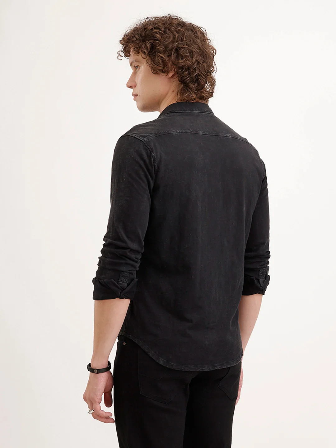 Solid Slim Fit Double Pocket Shirt | Black - Image 3