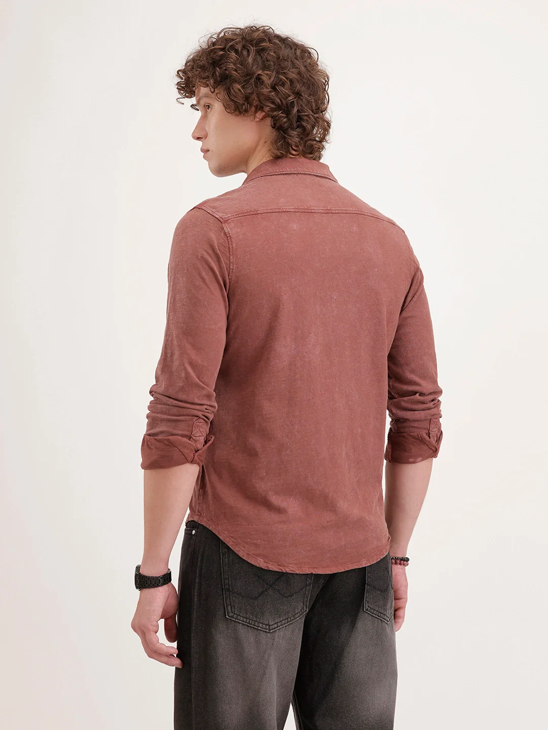 Solid Slim Fit Double Pocket Shirt | Rust - Image 3