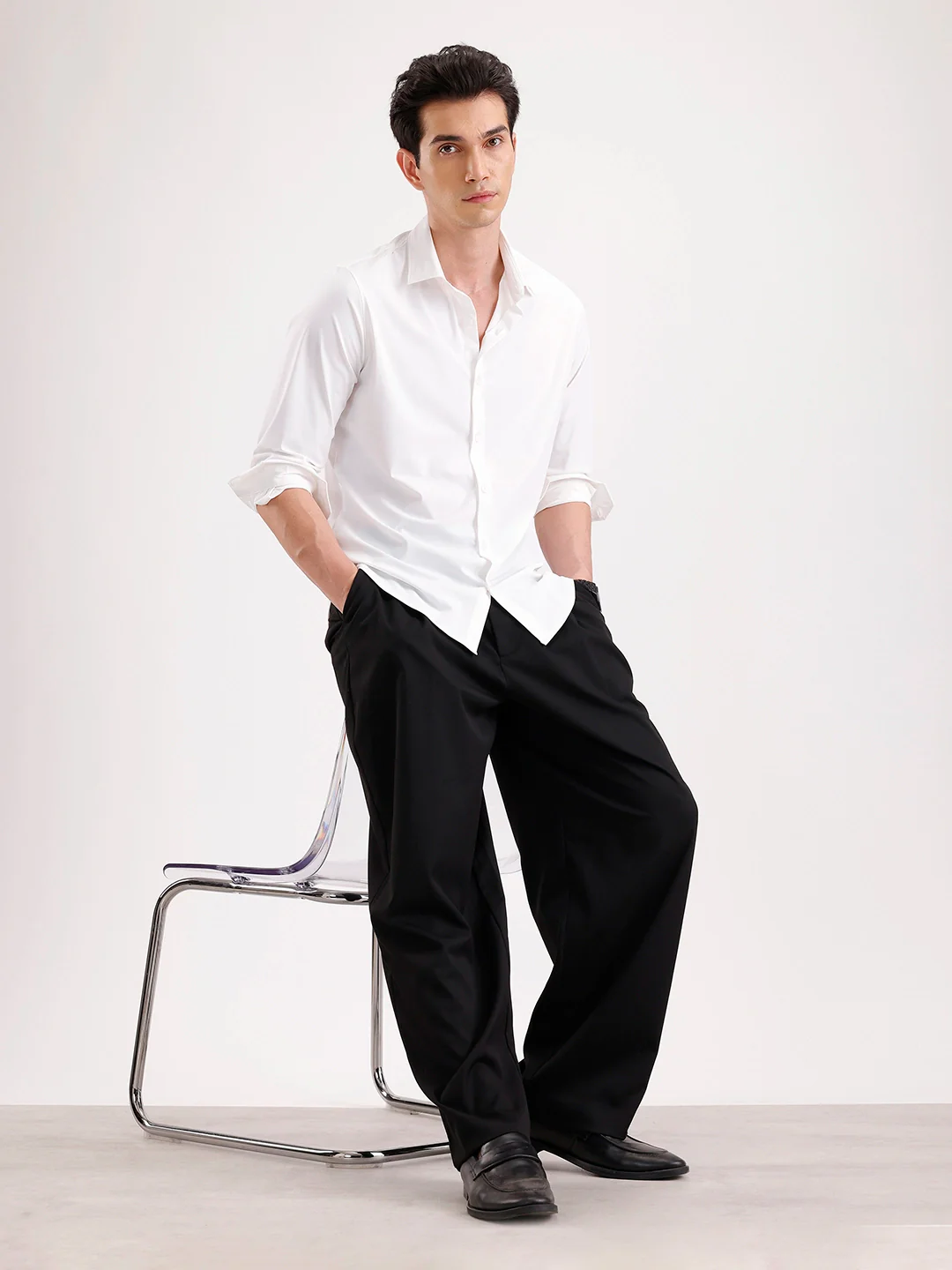 Solid Slim Fit Full Sleeve Shirt  | White - Image 2