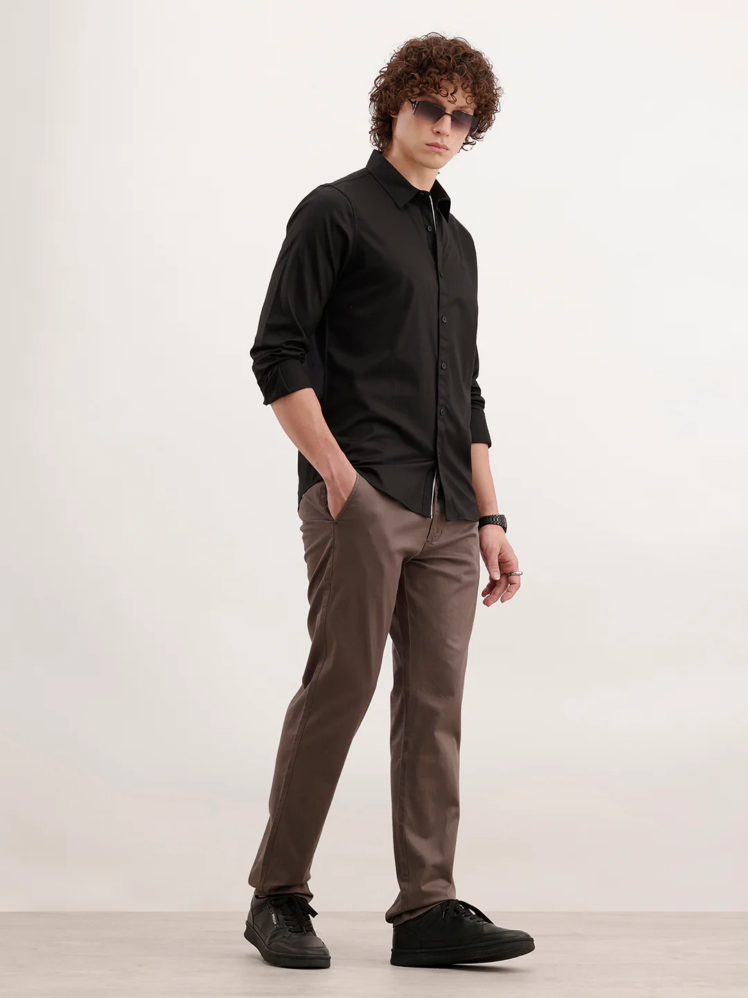 Solid Slim Fit Full Sleeved Shirt  | Black - Image 2