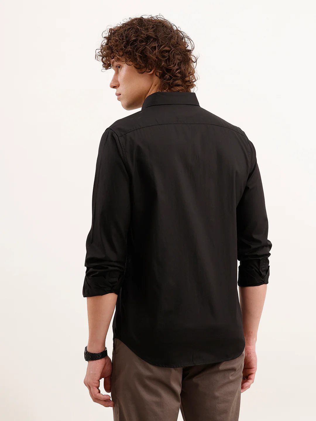 Solid Slim Fit Full Sleeved Shirt  | Black - Image 3