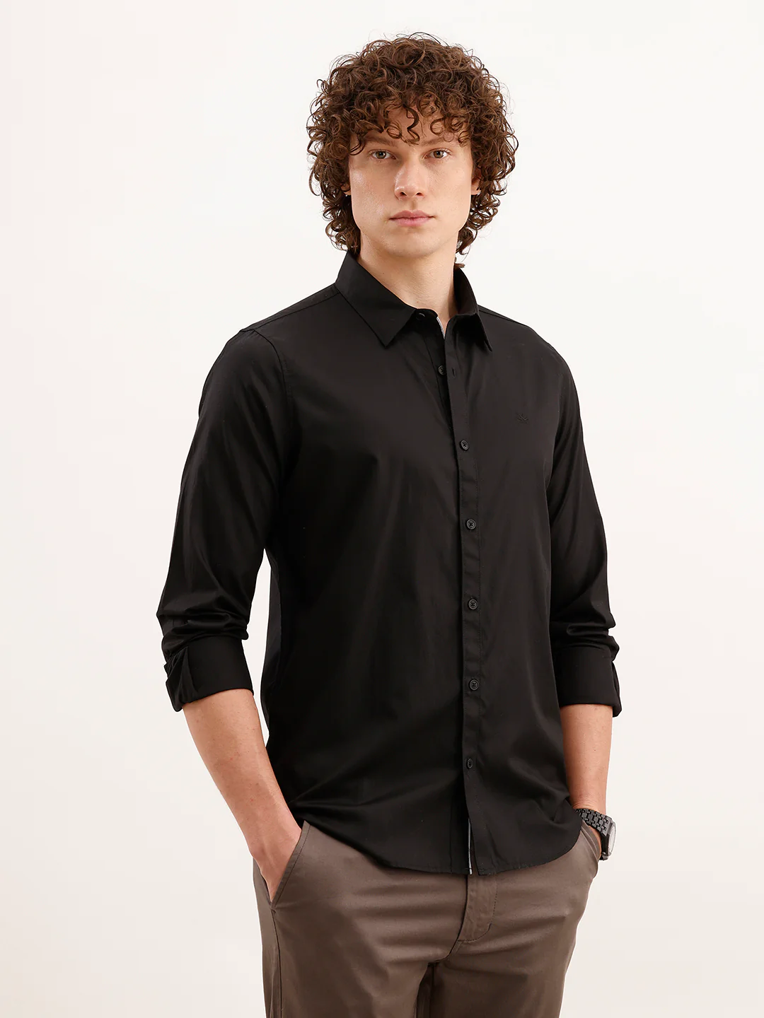 Solid Slim Fit Full Sleeved Shirt  | Black - Image 4