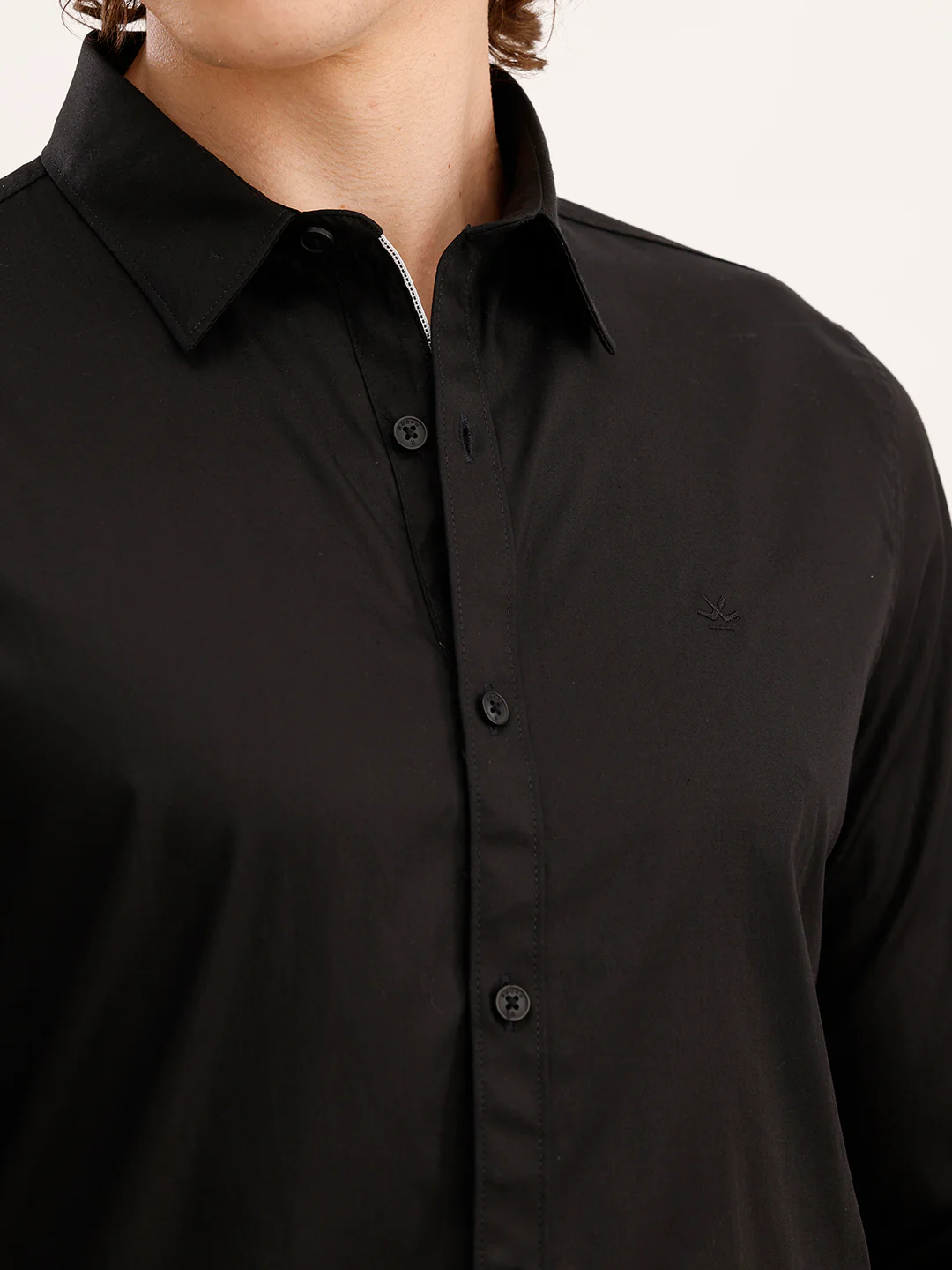 Solid Slim Fit Full Sleeved Shirt  | Black - Image 5