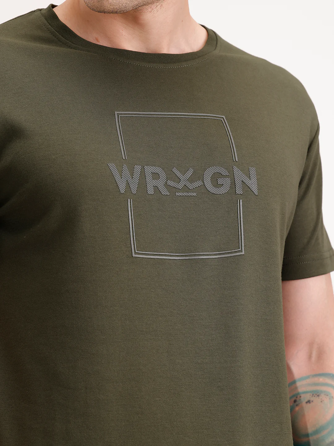 Solid Slim Fit HD Printed T-Shirt | Olive - Image 5
