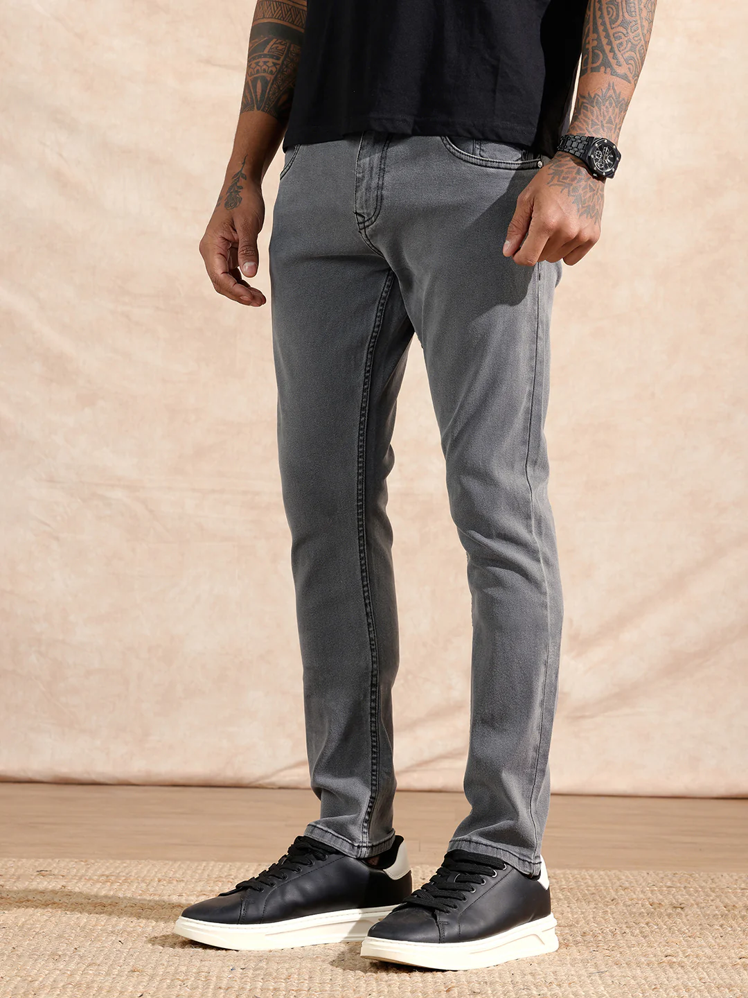 Solid Slim Fit Jeans | Light Grey - Image 4