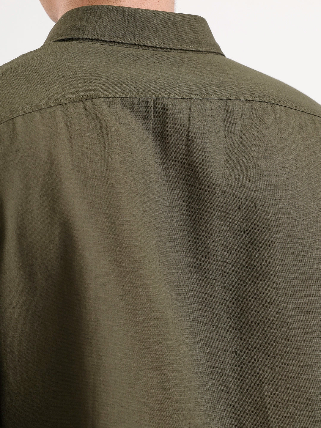 Solid Slim Fit Linen Blend Shirt  | Olive - Image 7