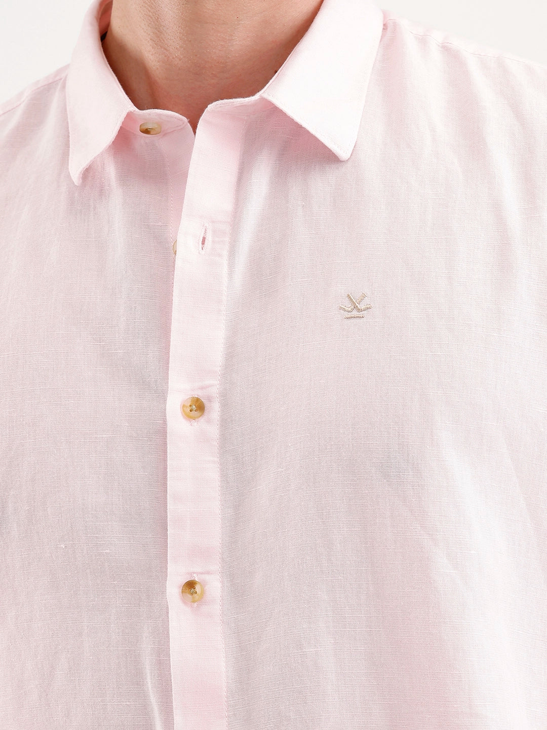 Solid Slim Fit Linen Blend Shirt | Pink - Image 5