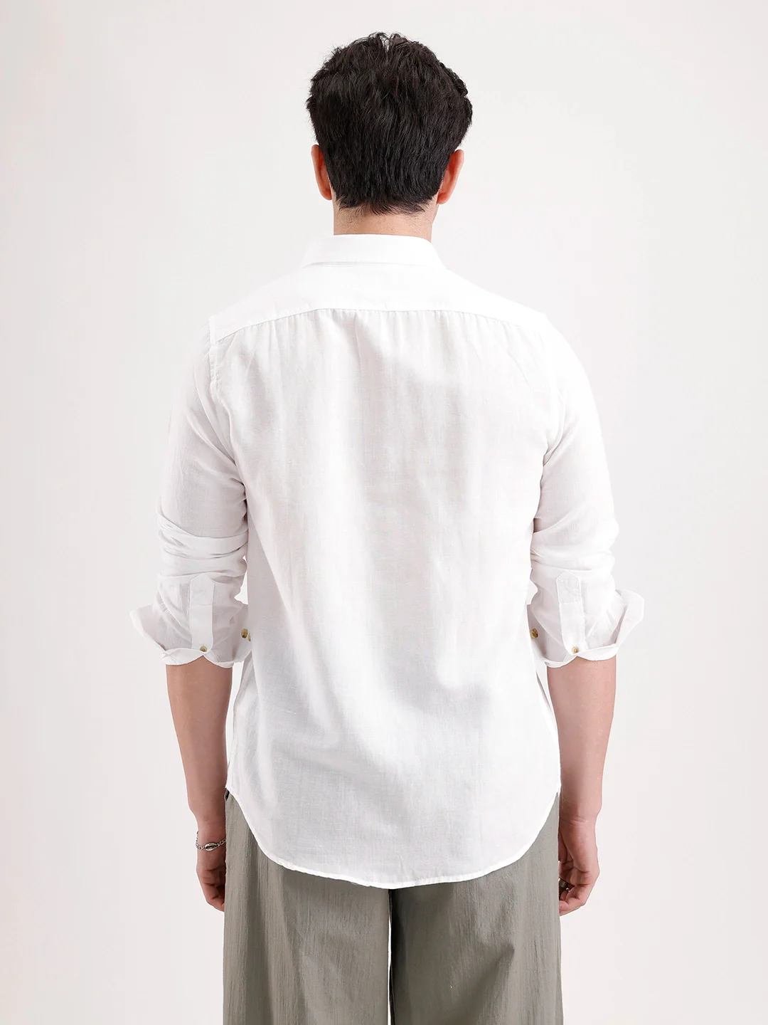 Solid Slim Fit Linen Blend Shirt  | White - Image 3
