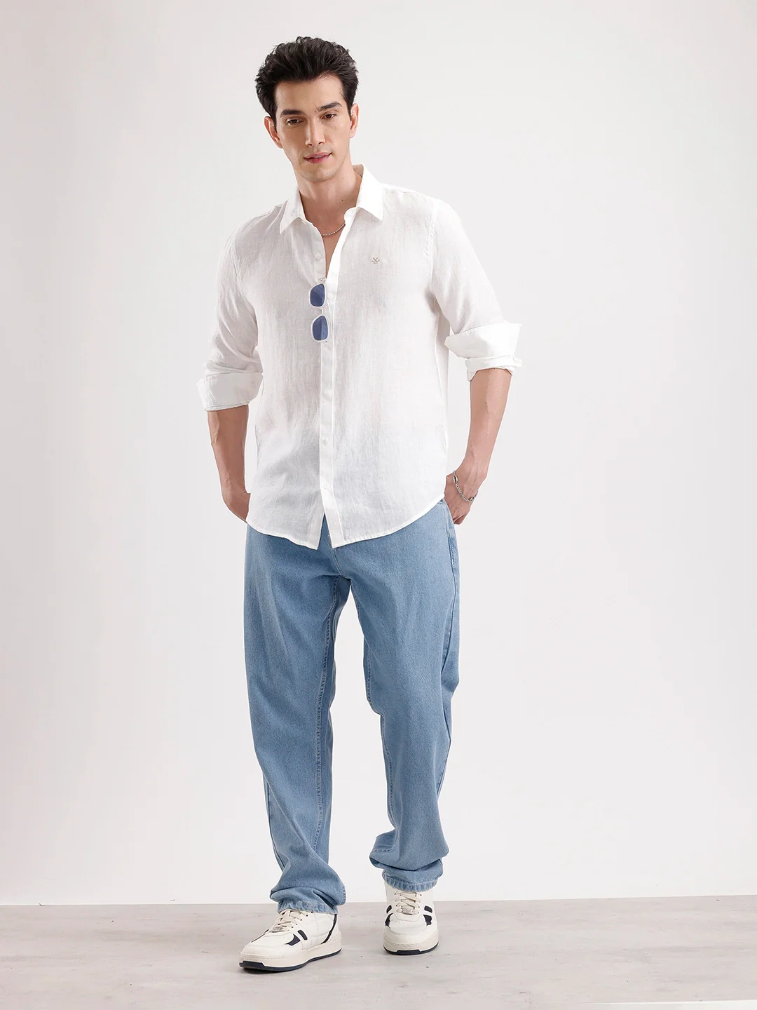 Solid 100% Linen Slim Fit Shirt | White - Image 2
