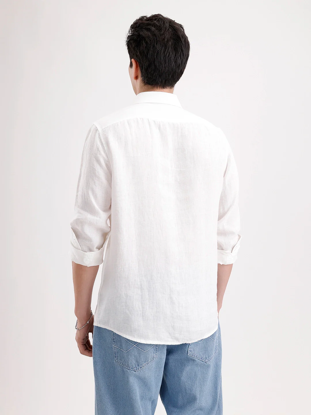 Solid 100% Linen Slim Fit Shirt | White - Image 3