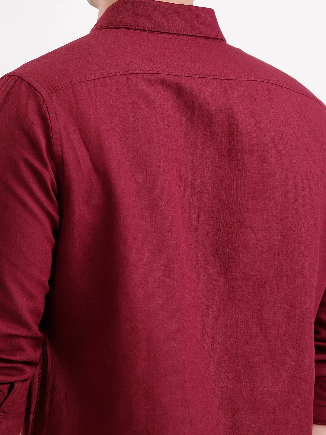 Solid Slim Fit Linen Blend Shirt | Wine - Image 5