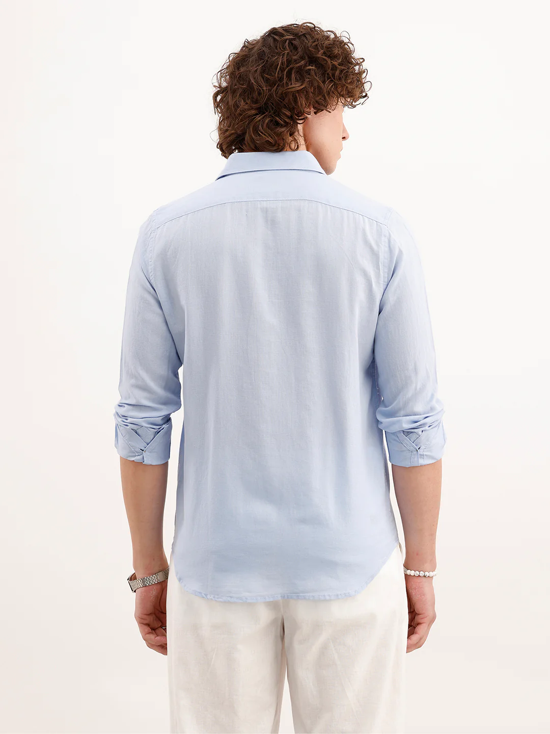 Solid Slim Fit Linen Shirt  | Blue - Image 3