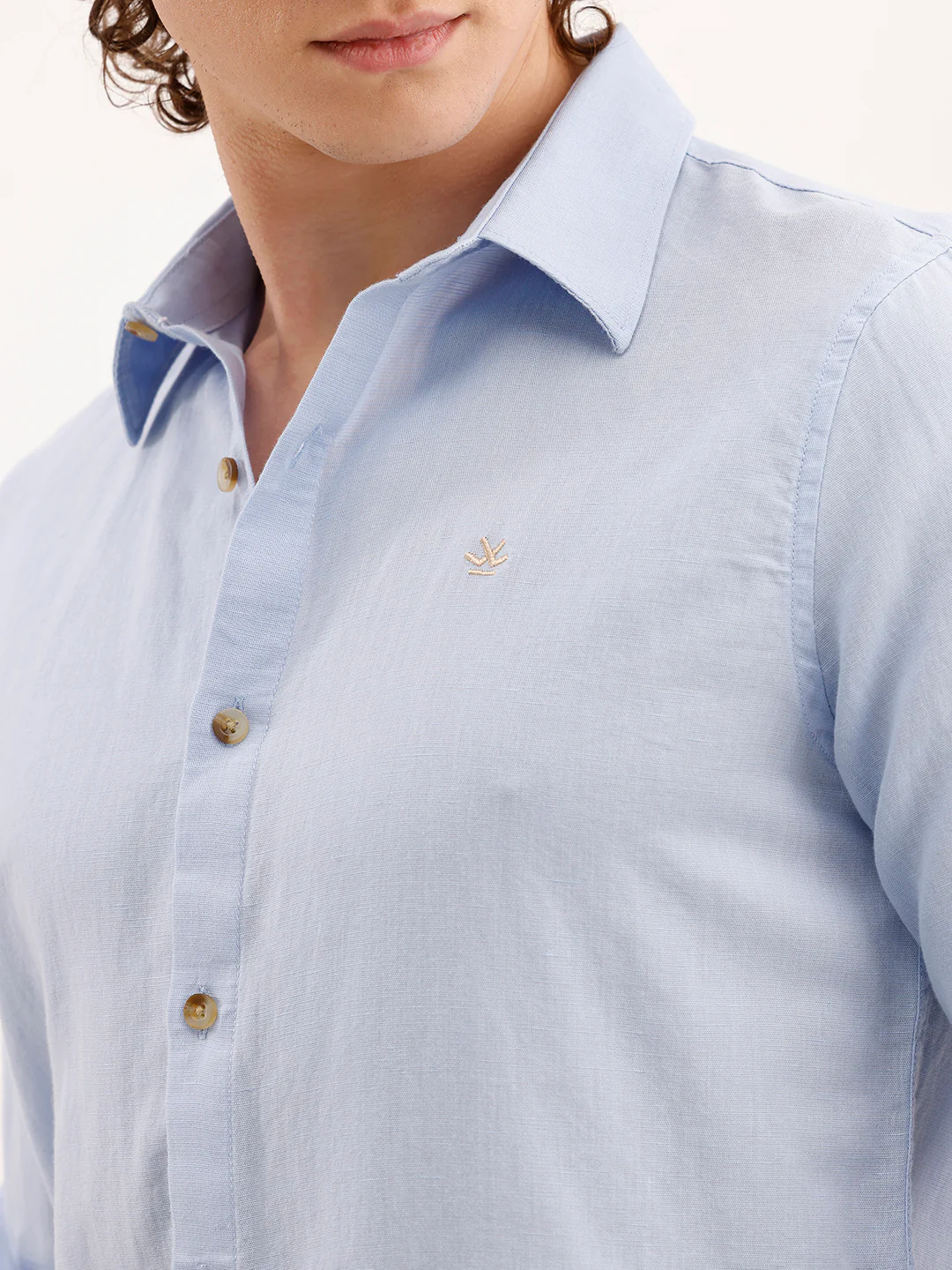Solid Slim Fit Linen Shirt  | Blue - Image 5