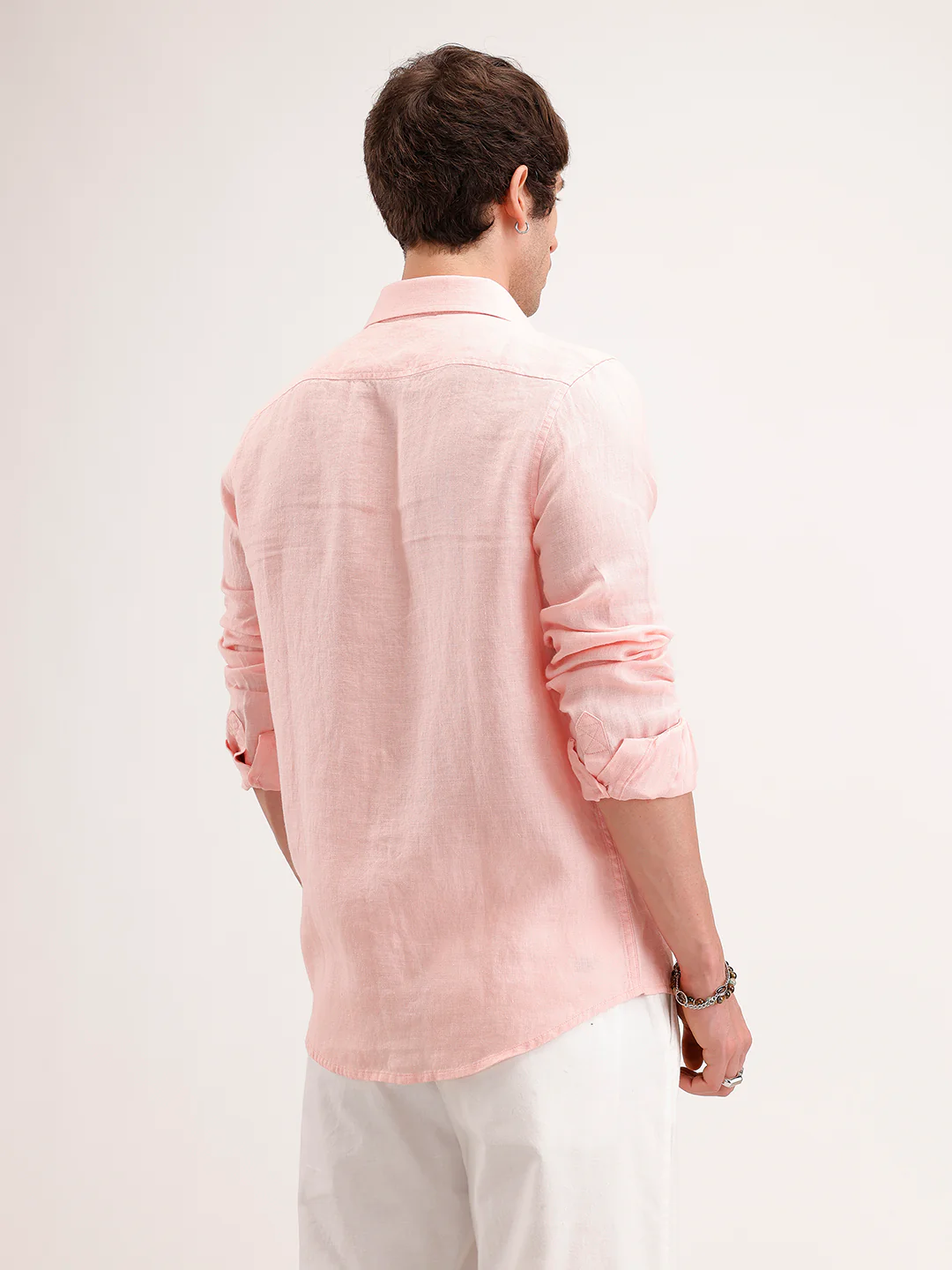 Solid 100% Linen Slim Fit Shirt | Pink - Image 5