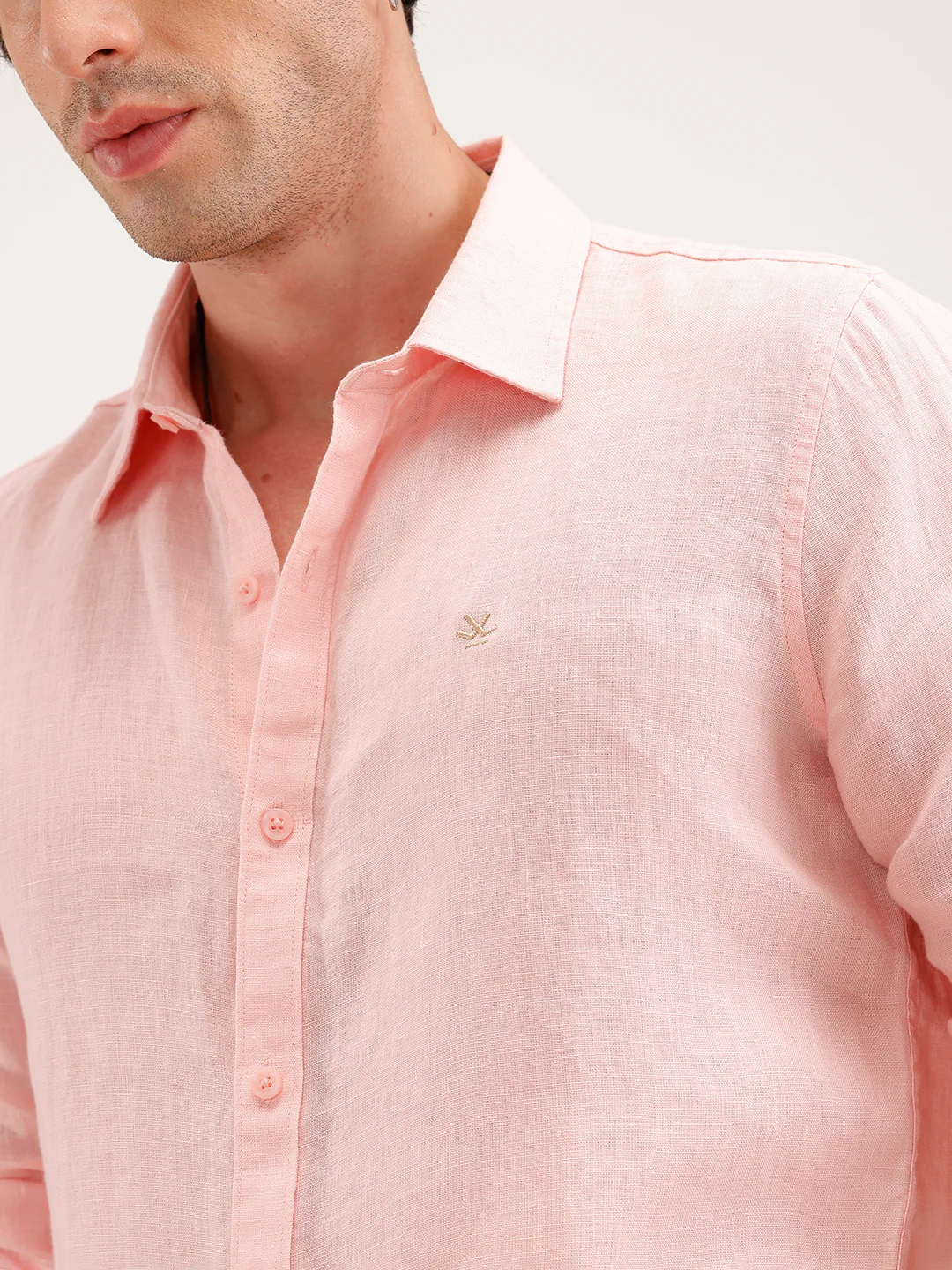 Solid 100% Linen Slim Fit Shirt | Pink - Image 7