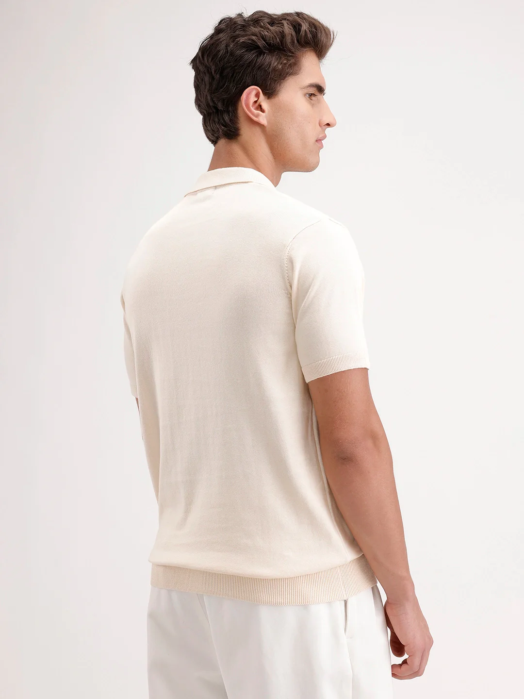 Slim Fit Flat Knit Polo T-Shirt | Beige - Image 3