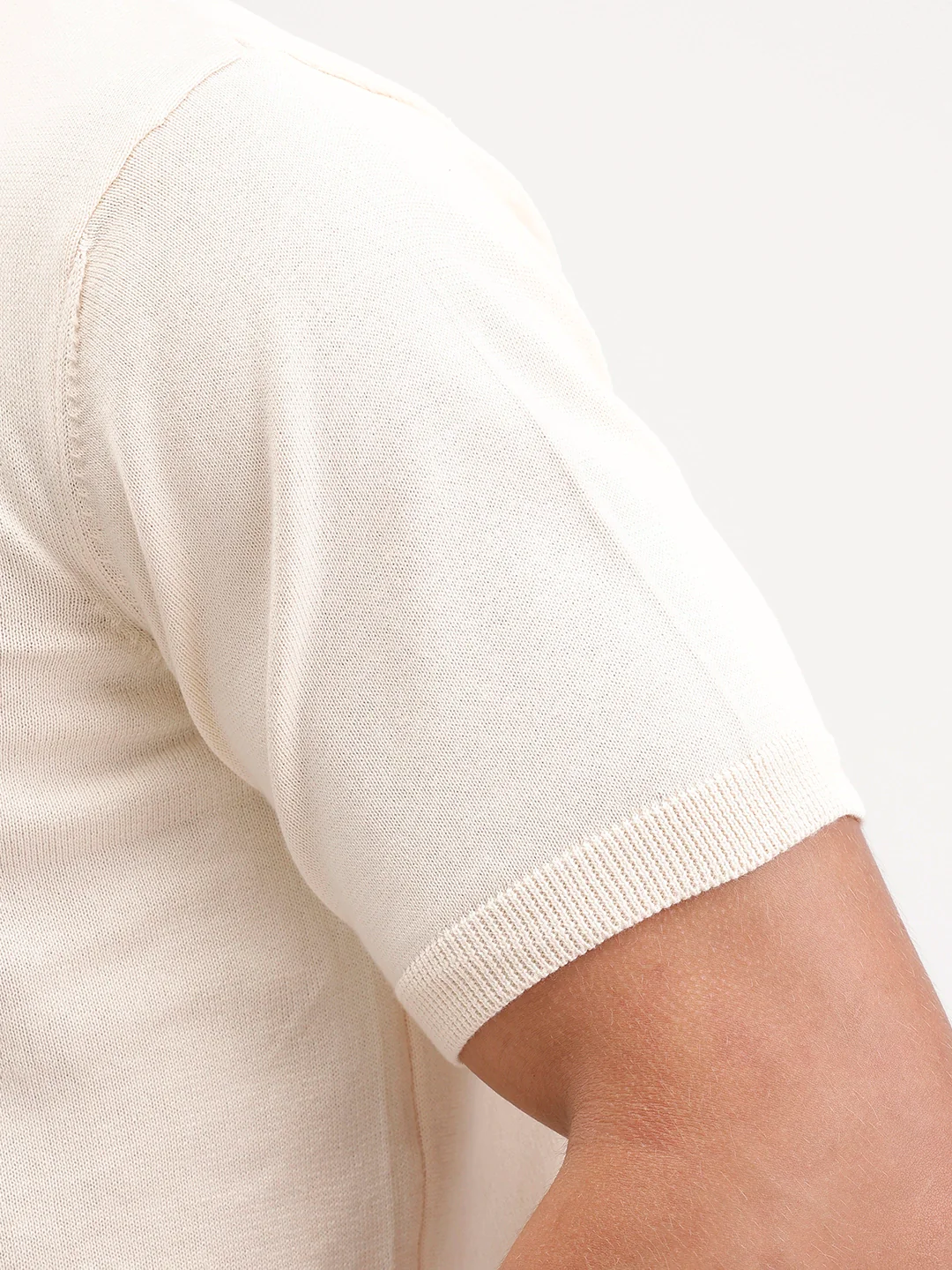 Slim Fit Flat Knit Polo T-Shirt | Beige - Image 6