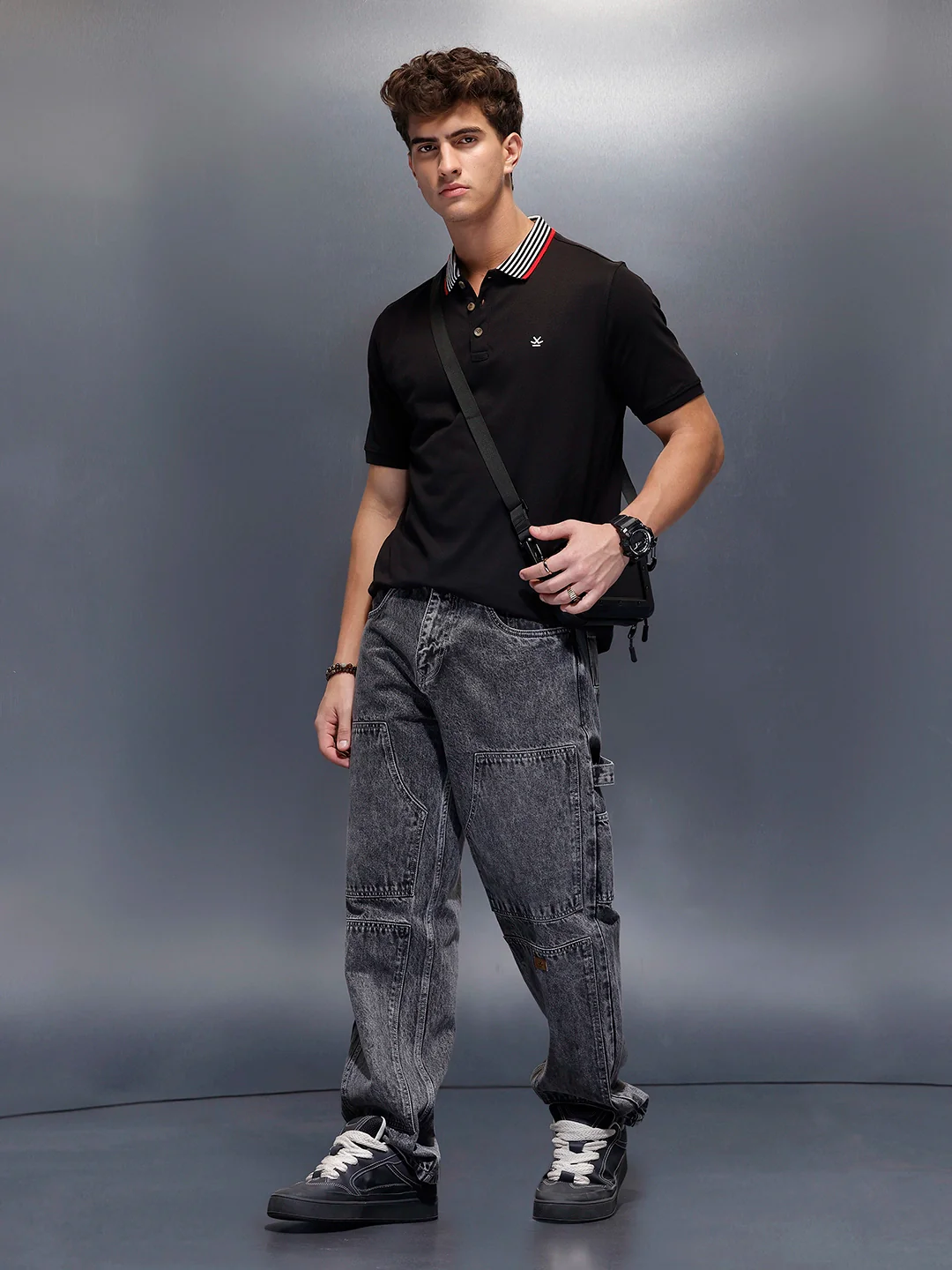 Solid Slim Fit Polo T-Shirt  | Black - Image 2