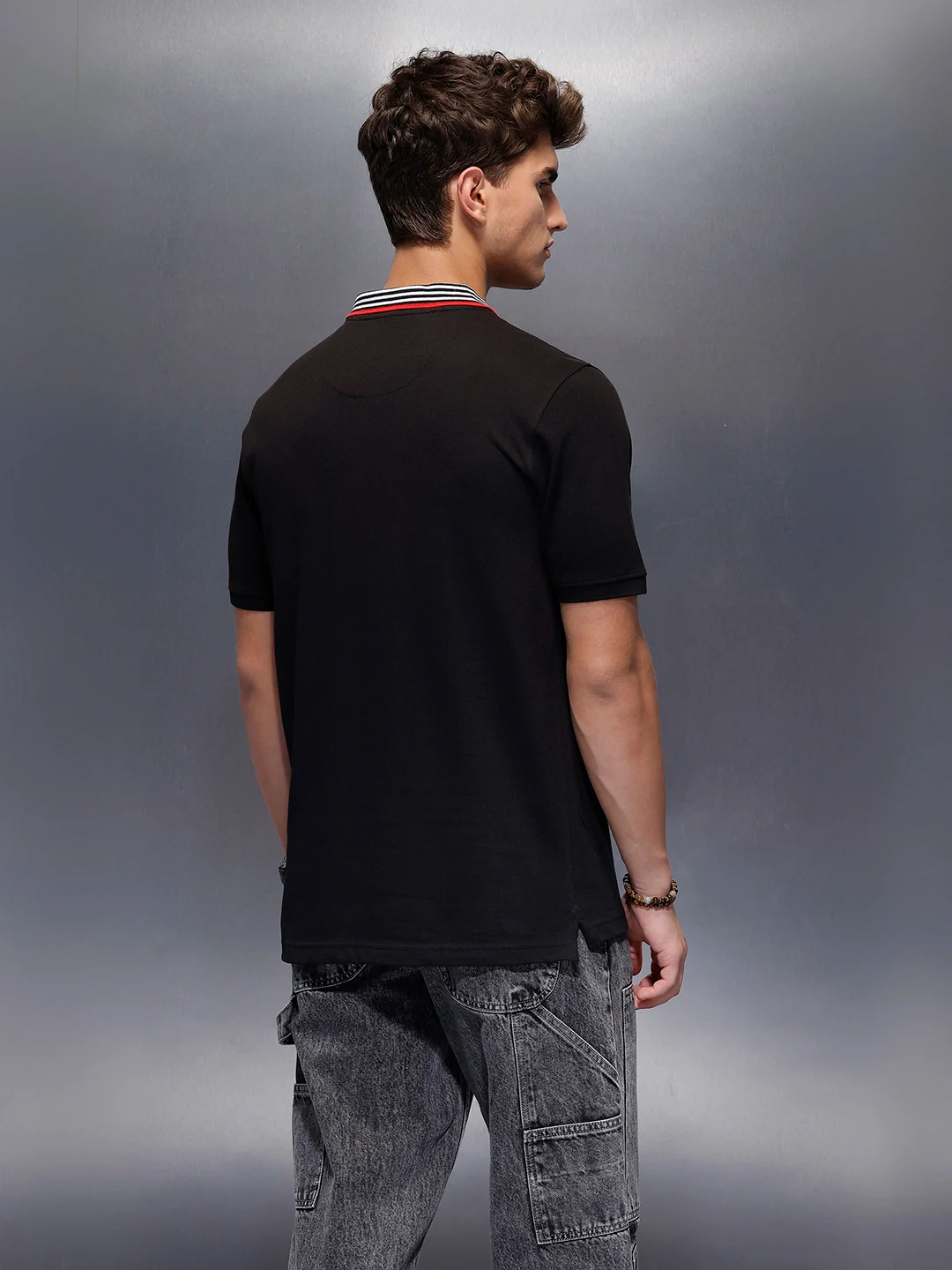 Solid Slim Fit Polo T-Shirt  | Black - Image 3