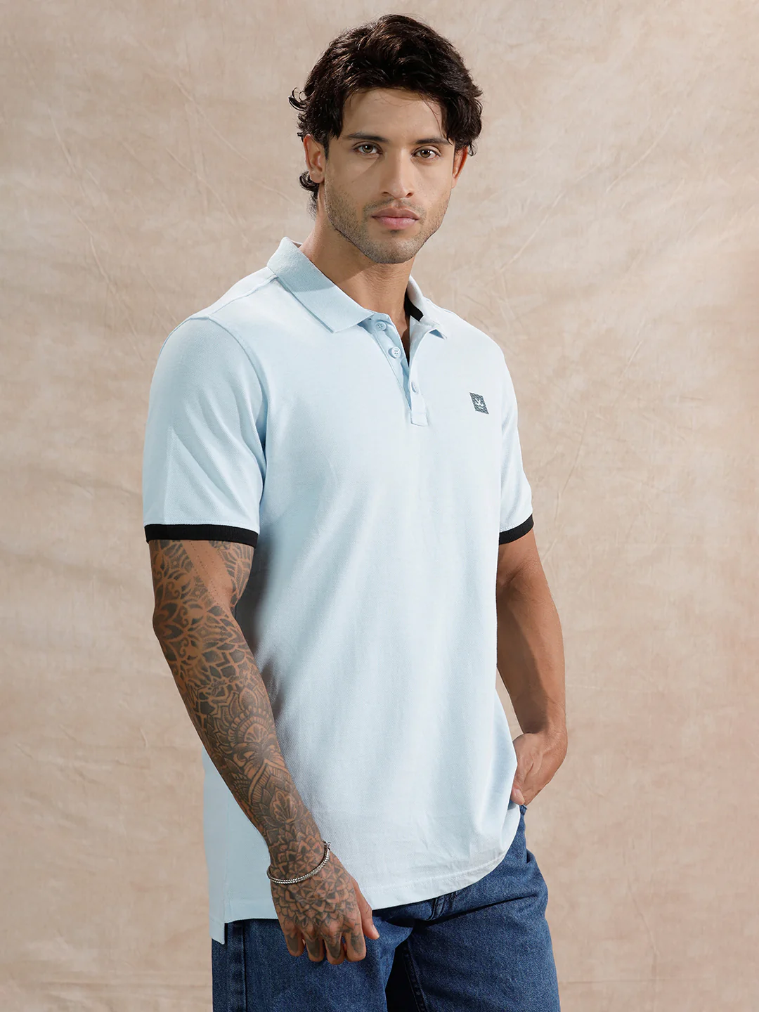 Solid Slim Fit Polo T-Shirt | Light Blue - Image 4