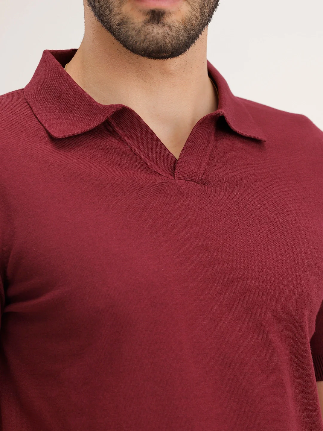 Slim Fit Flat Knit Polo T-Shirt | Maroon - Image 5